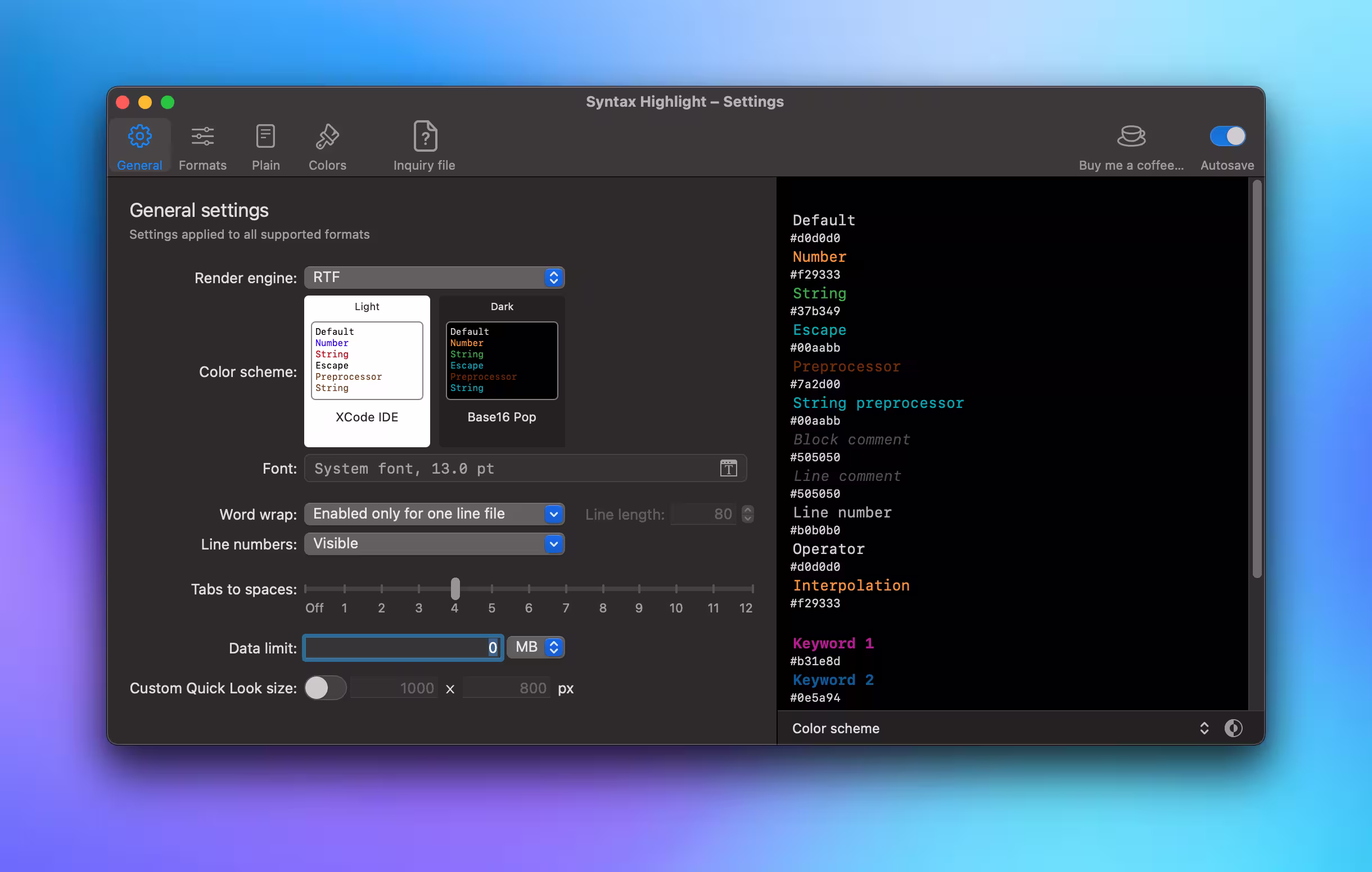Syntax Highlight - 为 macOS 经典功能快速查看添加代码高亮，超过 150 种新文件类型 2
