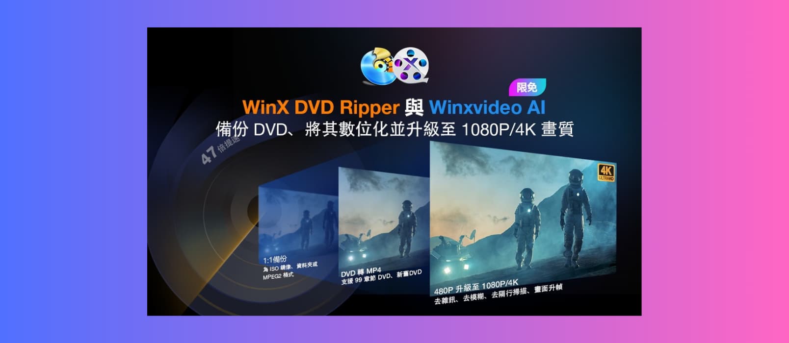 【限時免費】DVD轉MP4神器＋AI影片圖片強化工具限時送，再加碼送3款實用軟體！ 1